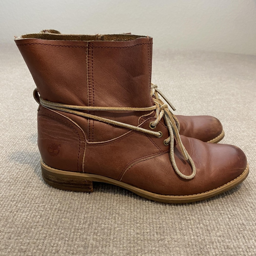 Timberland‎ Boots Womens Size 8.5 Brown Leather Ankle Lace Up Earthkeepers 8410B